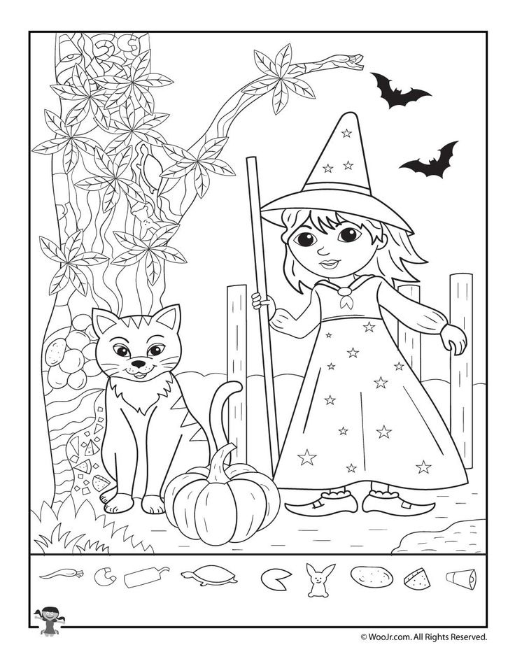 Cute Witch And Cat Hidden Picture Printable Woo Jr Kids Activities 