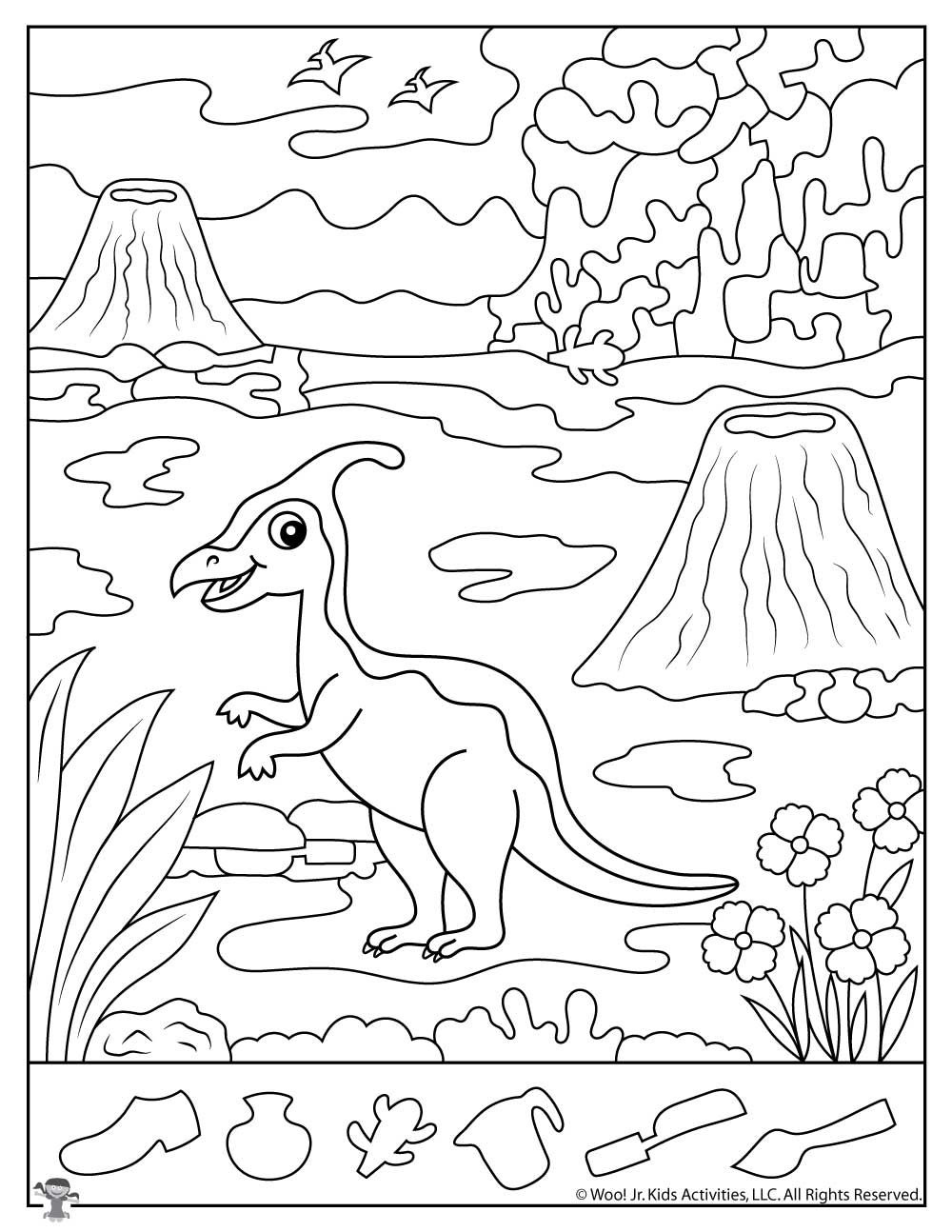 Parasaurolophus Dinosaur Hidden Pictures Printable Woo Jr Kids 