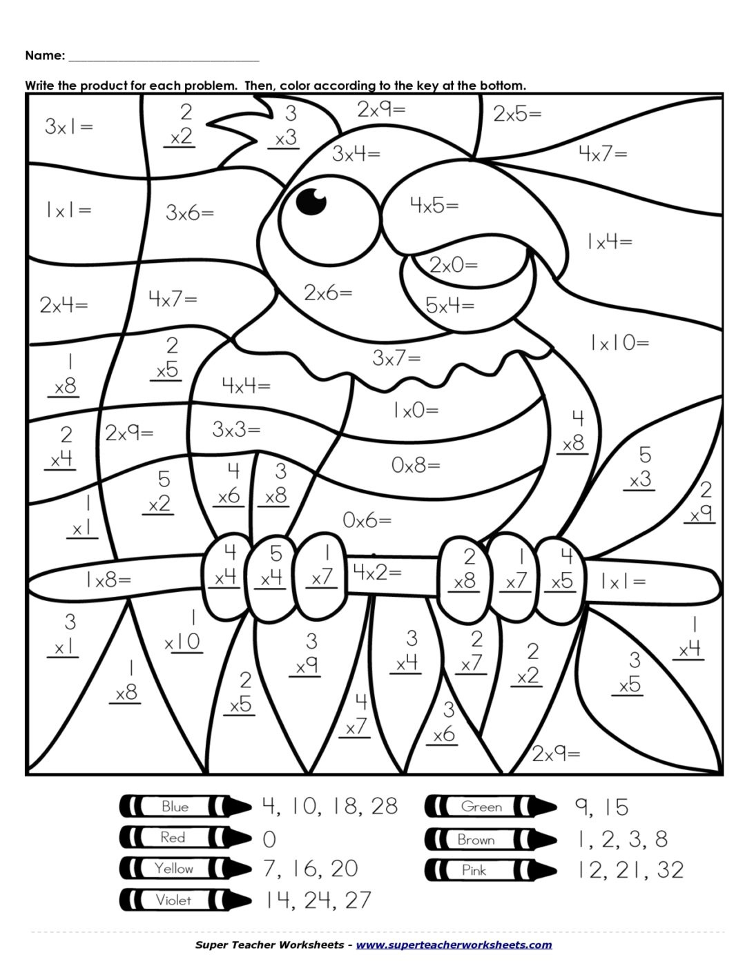 Printable Multiplication Colouring Hidden Pictures 