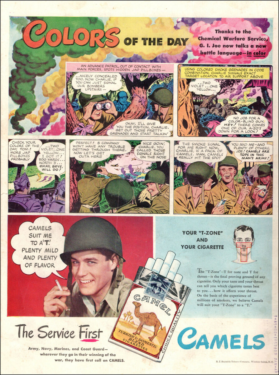 1943 Ww2 Tabak Ad Camel Zigaretten Karikatur Werbung Soldaten Einsatz Farbig Rau inside Camel Cigarette Hidden Pictures