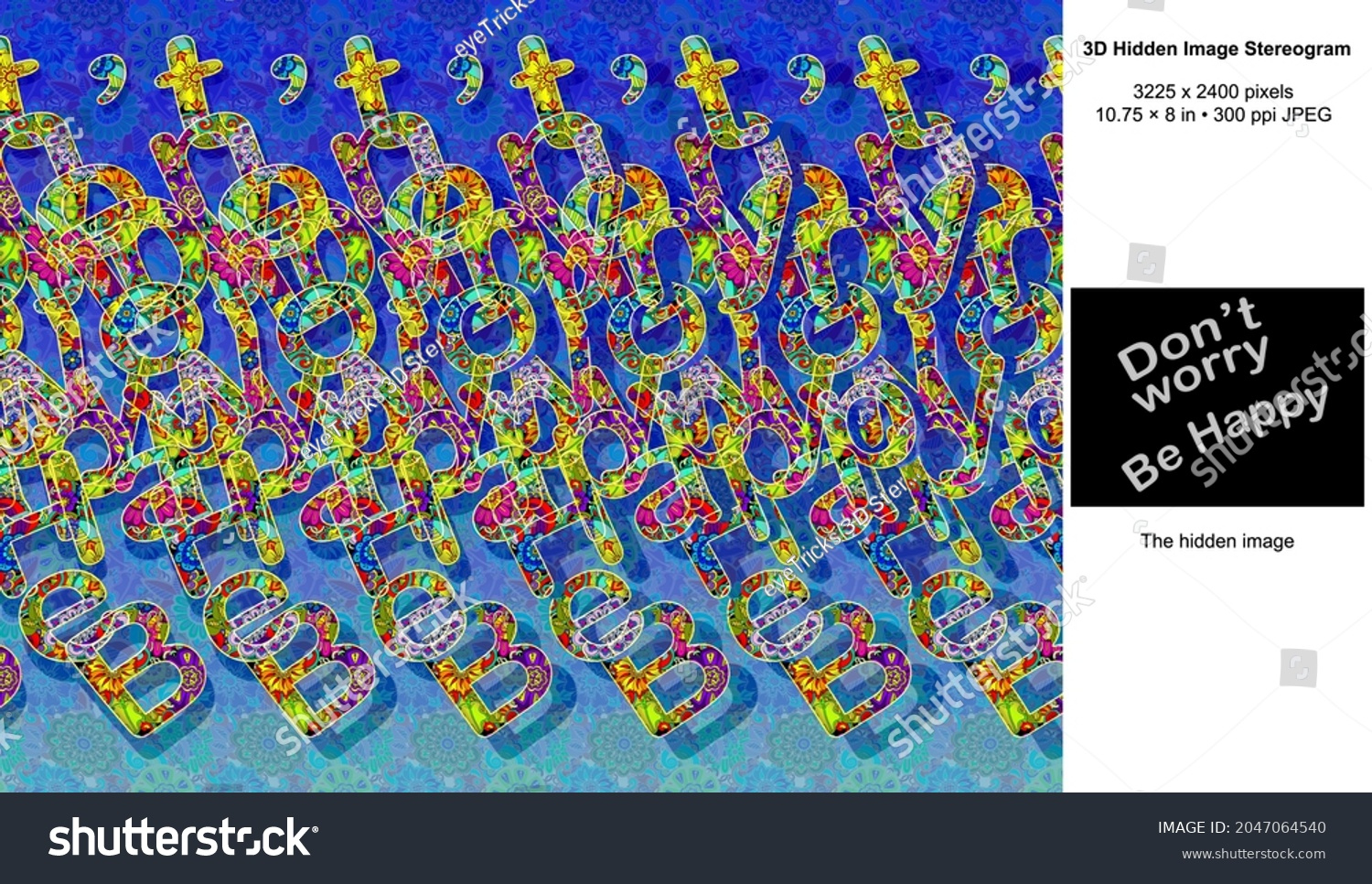 Be Happy 3D Hidden Image Stereogram Stock Illustration 2047064540 in 3 Dimensional Hidden Pictures