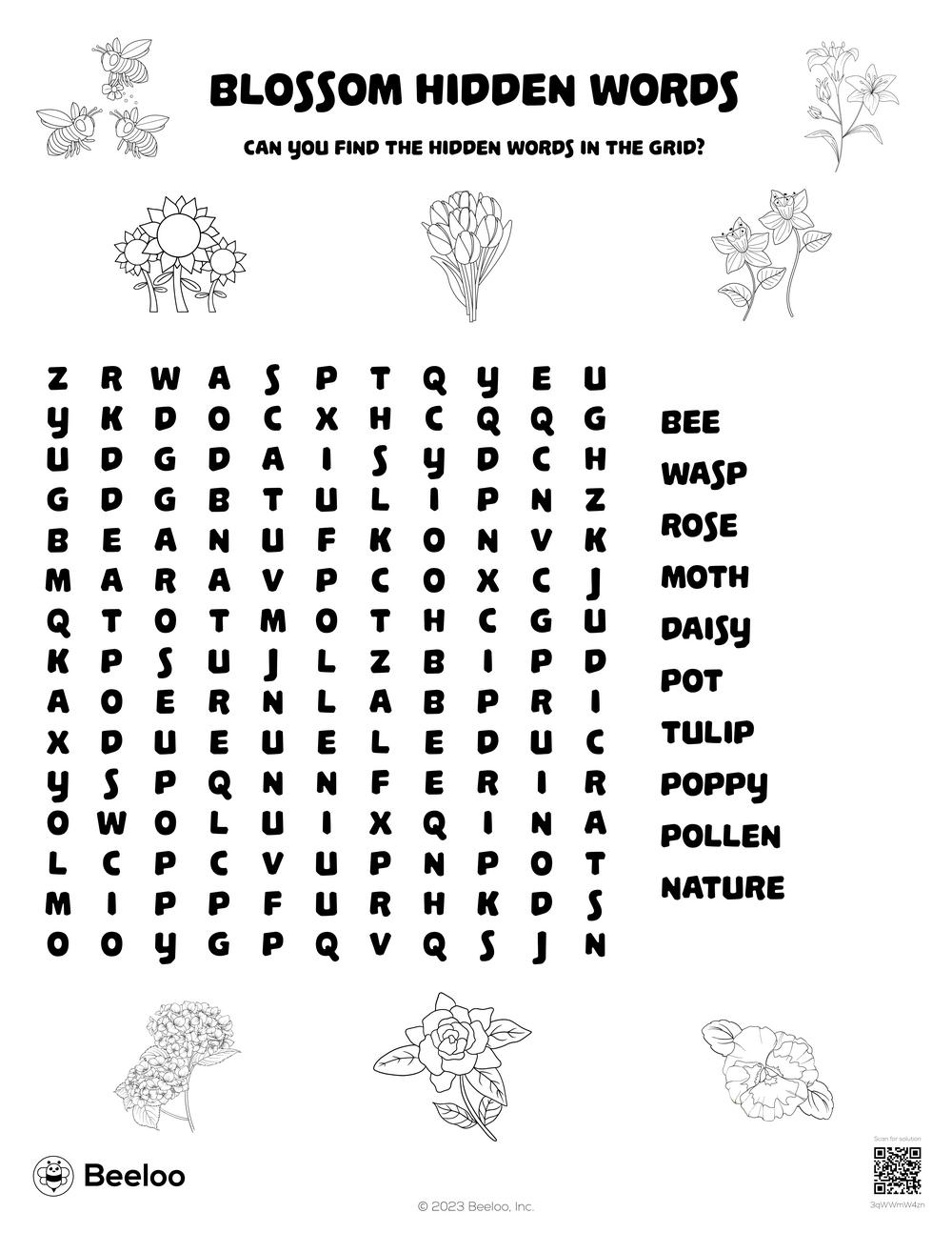 Blossom Hidden Words • Beeloo Printable Crafts And Activities For Kids within Hidden Words In A Picture Free Printing