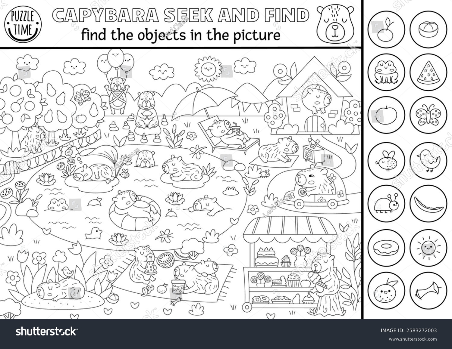 Capybara Black White Vector Searching Game Stock Vector (Royalty within Look and Find Hidden Pictures
