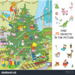 Children Decorate Tree Christmas Hidden Objects Stock Vector Throughout Christmas Find The Hidden Pictures