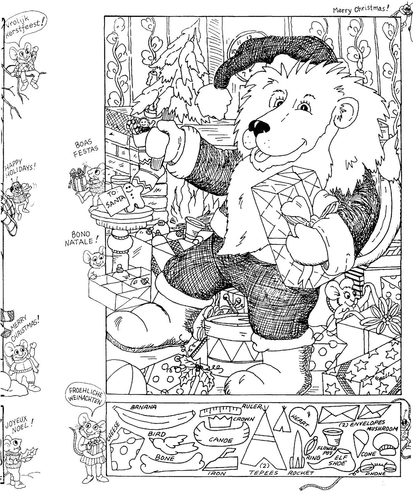 Christmas Hidden Picture Puzzle/Coloring Page - Worksheets Library pertaining to Christmas Hidden Pictures For Adults