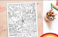 Color And Find Hidden Object Birthday Coloring Page / Printable within Hidden Pictures Daily Challenge