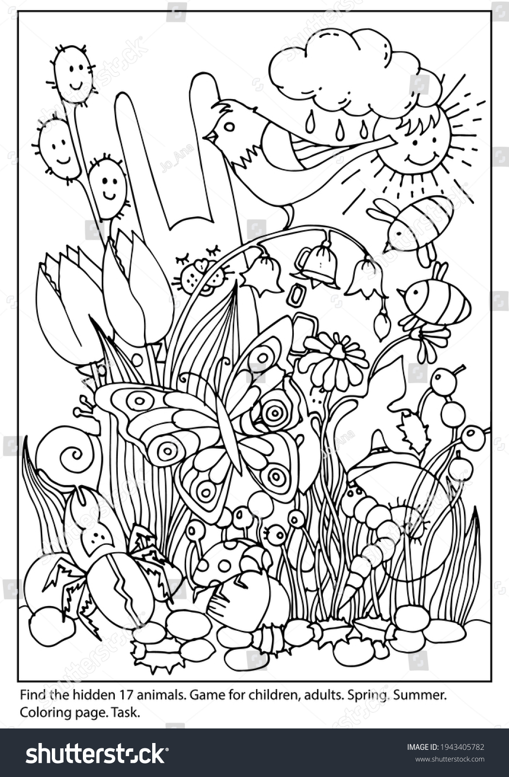 Coloring Page Game Find Hidden Objects Stock Vector (Royalty Free in Spring Hidden Pictures