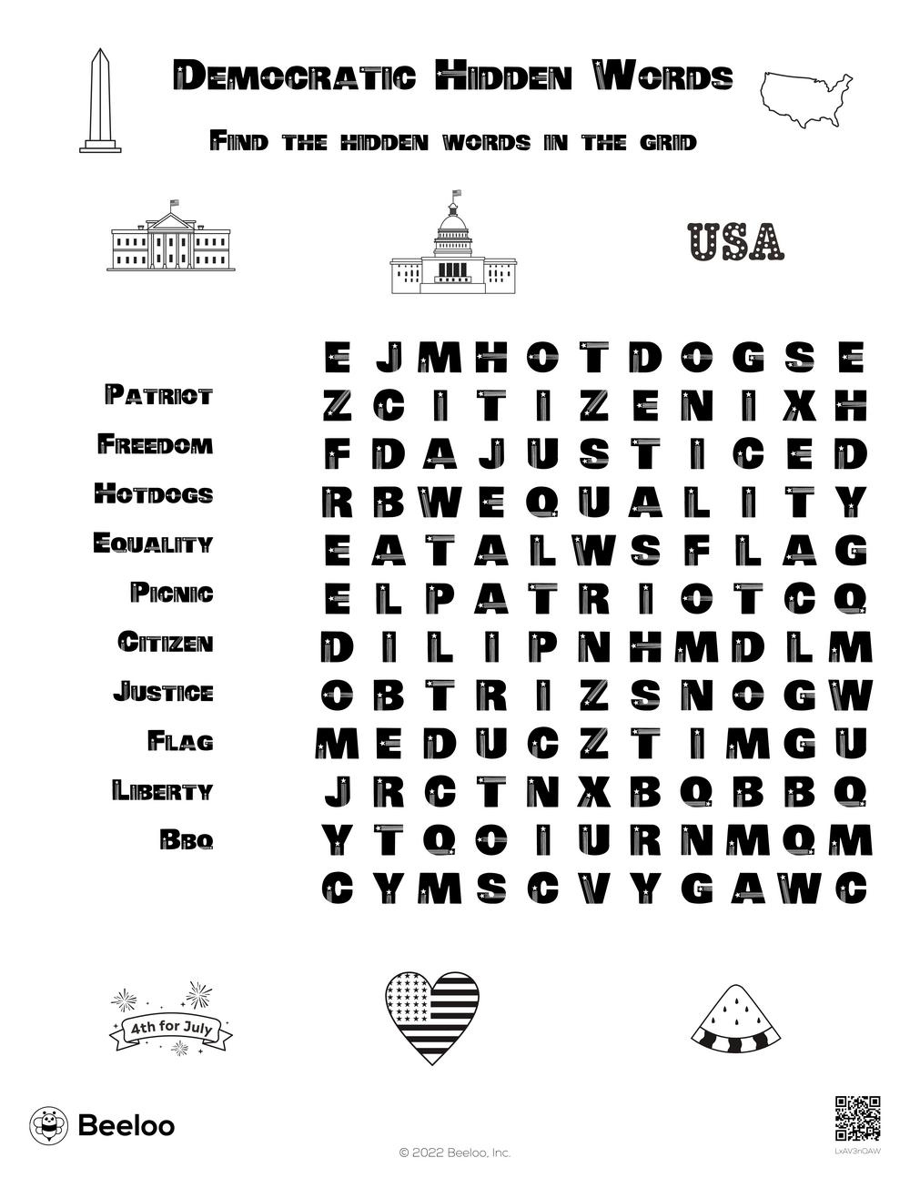 Democratic Hidden Words • Beeloo Printable Crafts And Activities regarding Large Hidden Things to Print Out Free