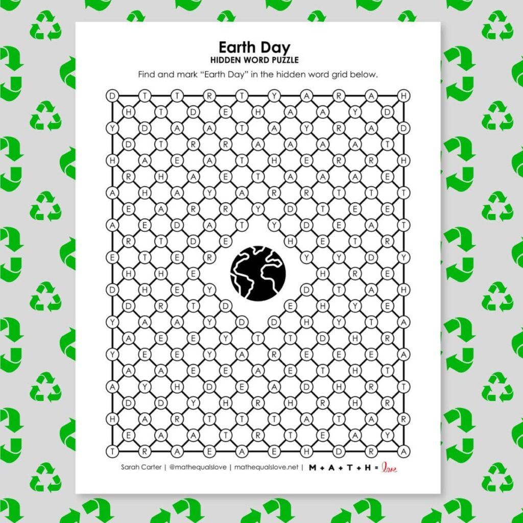 Earth Day Hidden Word Puzzle | Math = Love with Earth Day Hidden Pictures Printable