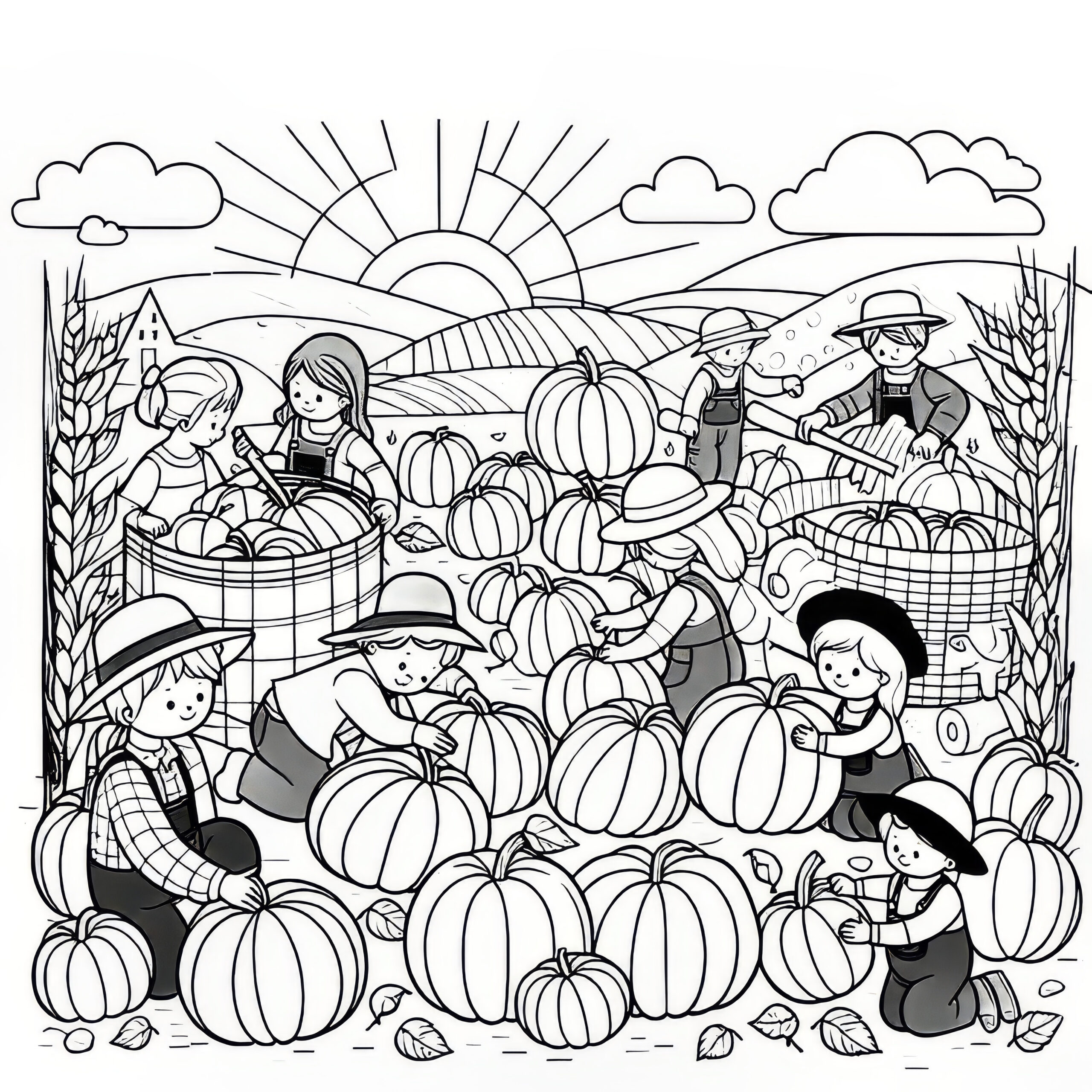 추수감사절에 호박을 수확하는 사람들: 간단한 색칠하기 그림 (무료) pertaining to Highlights Hidden Pictures Piggy Pumpkin Patch Answers
