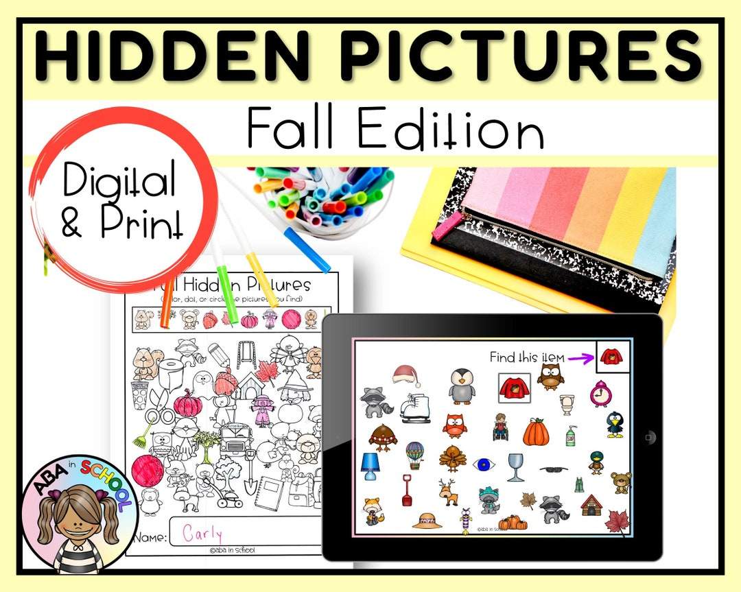 Fall Hidden Pictures Scavenger Hunt Preschool Activity Digital in Find Hidden Part In Photo Print