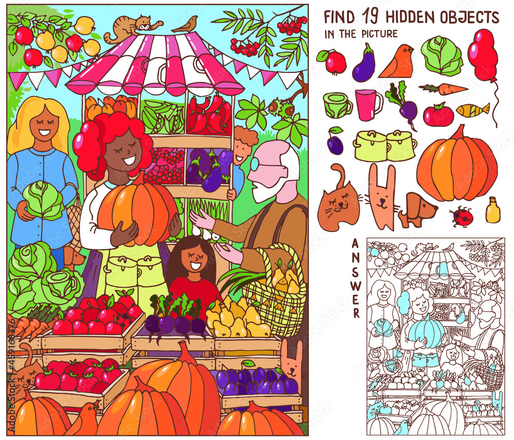 Farmers Market. Find Hidden Objects In Picture. Farmer Selling intended for Hidden Pictures Fruits and Vegetables