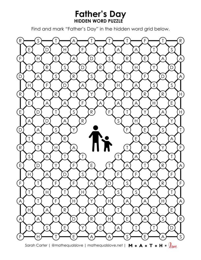 Father&amp;#039;S Day Hidden Word Puzzle (Free Pdf) intended for Father Day Hidden Pictures