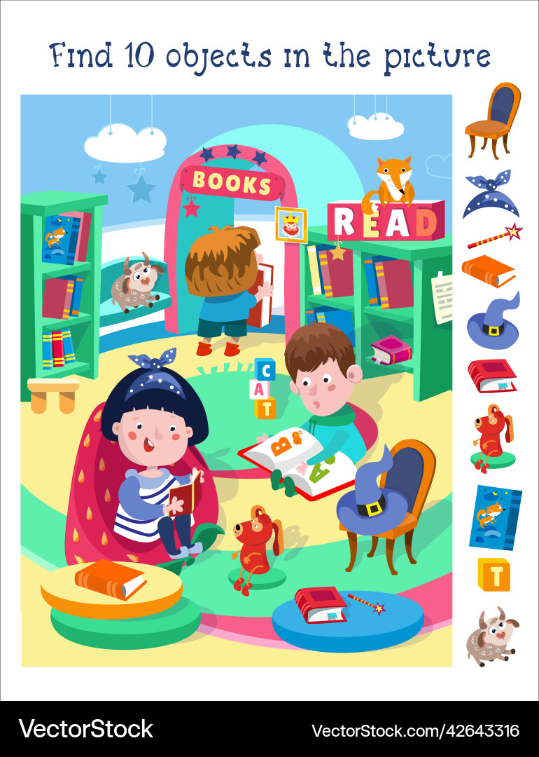 Find 10 Hidden Objects Educational Game Royalty Free Vector regarding Find the Hidden Objects For Teens