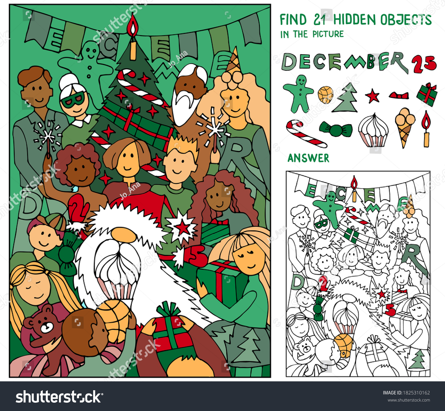 Find 21 Hidden Objects Santa Claus Stock Vector (Royalty Free throughout Christmas Find the Hidden Pictures