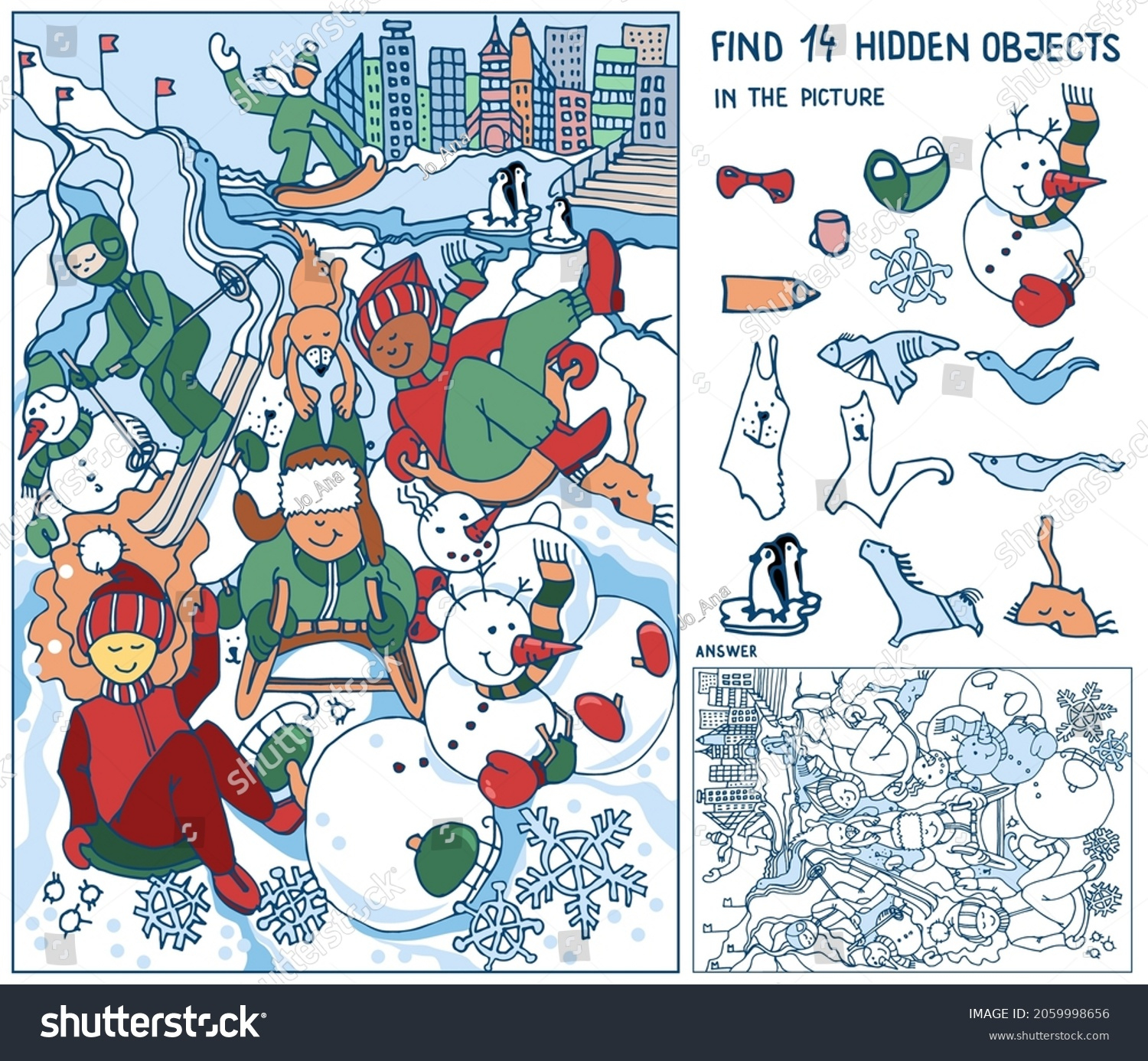 Find Hidden Objects People Snowman Having Stock Vector (Royalty for Winter Hidden Pictures