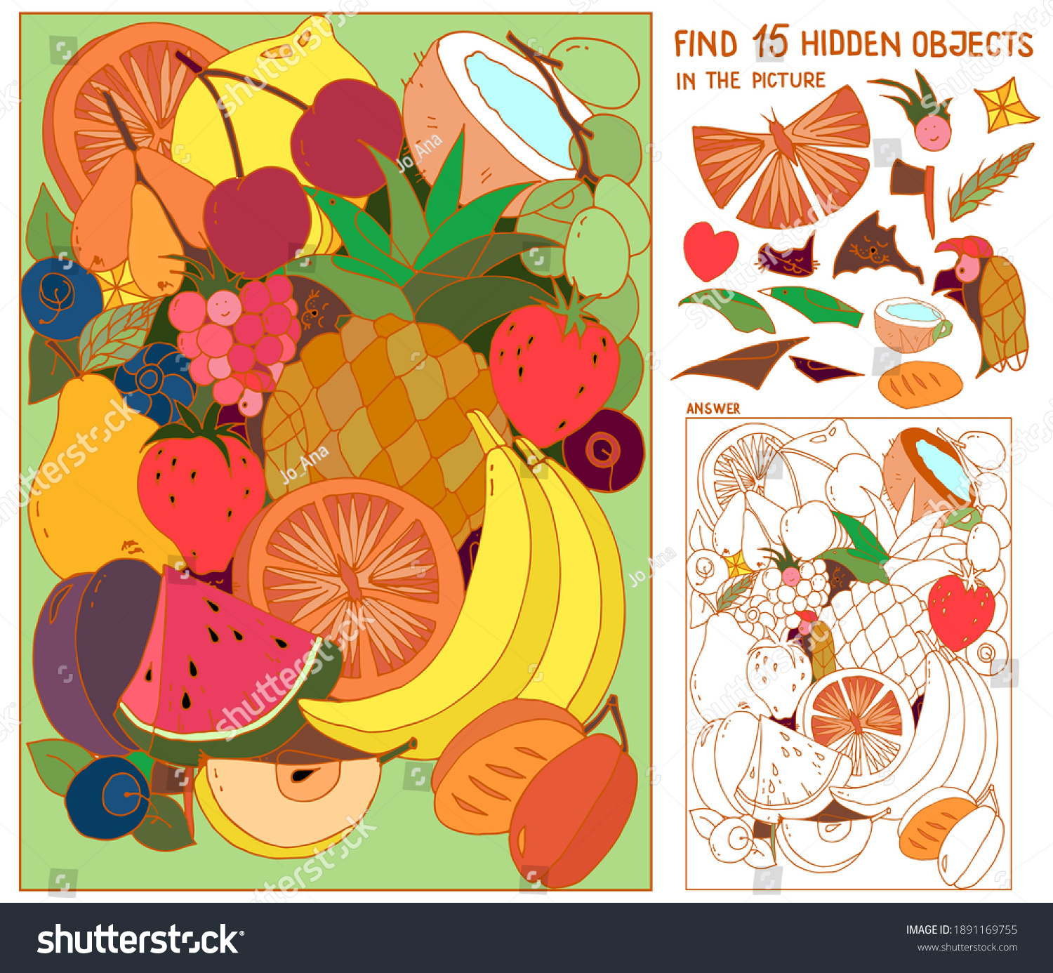 Find Hidden Objects Picture Fruit Puzzle Stock Vector (Royalty within Hidden Pictures Fruits and Vegetables
