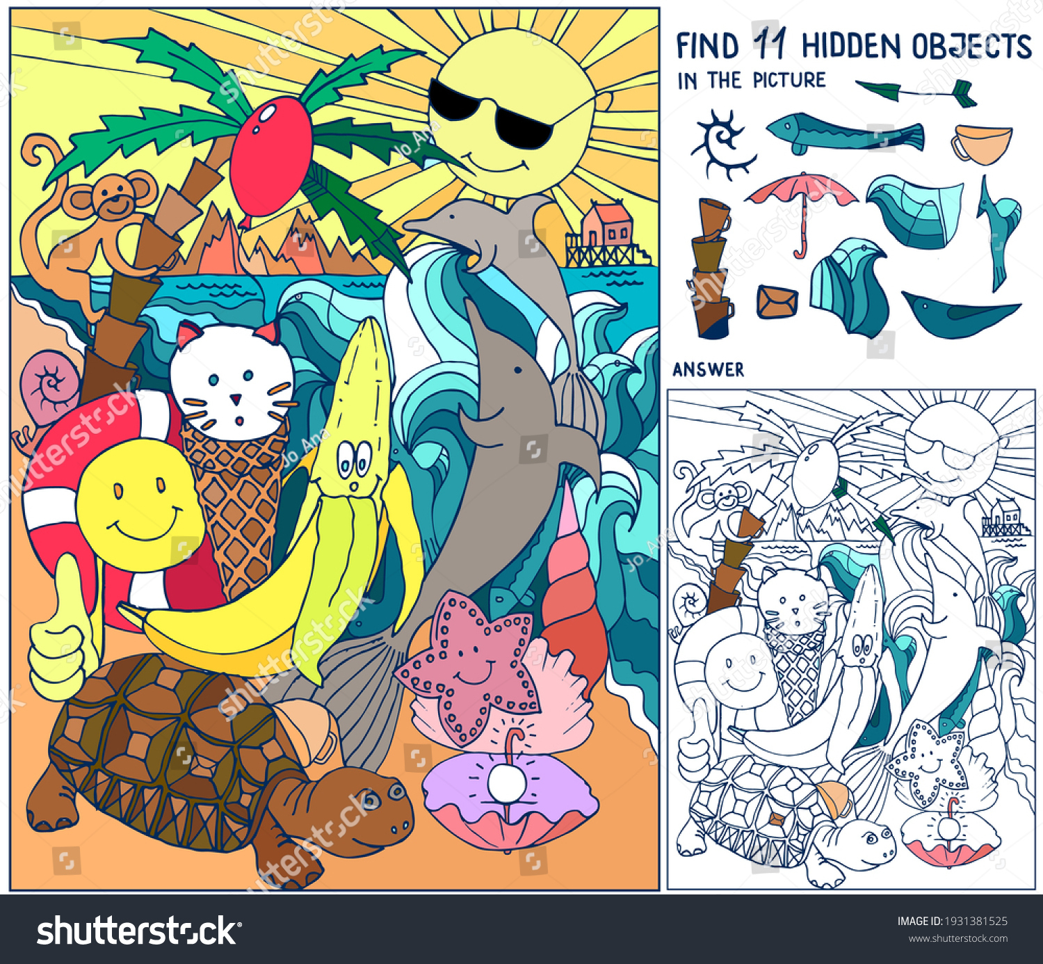 Find Hidden Objects Summer Puzzle Kids Stock Vector (Royalty Free regarding Find The Hidden Objects For Teens