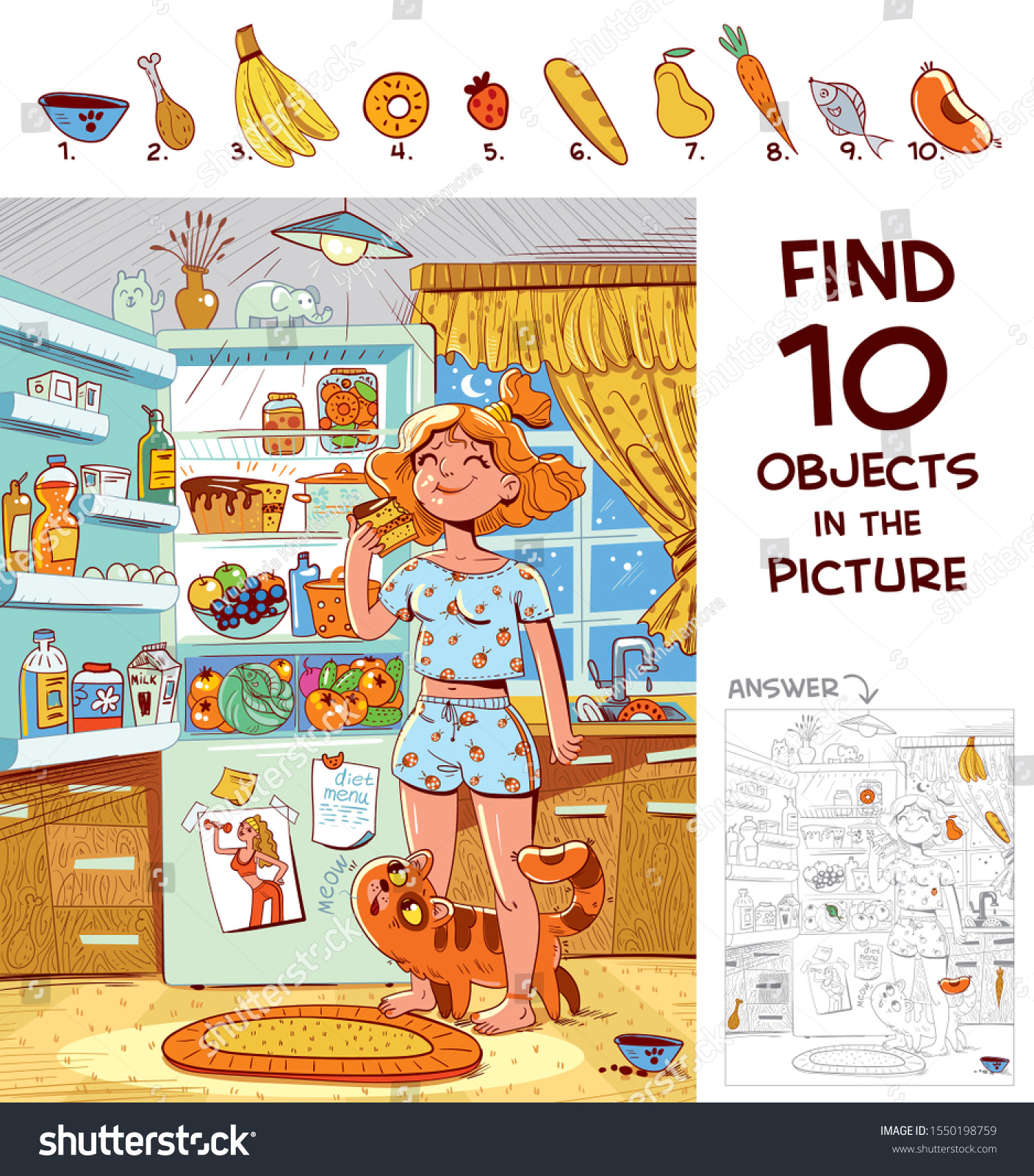 Finden Sie 10 Objekte Im Bild.: Stock-Vektorgrafik (Lizenzfrei with Pictures with Hidden Images Puzzle