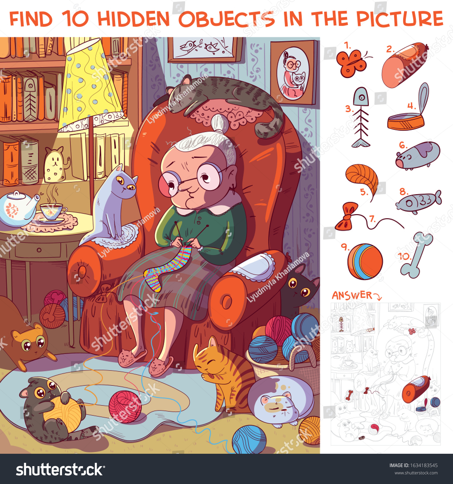 Finden Sie 10 Versteckte Objekte Auf: Stock-Vektorgrafik in Hidden Pictures in Cartoons
