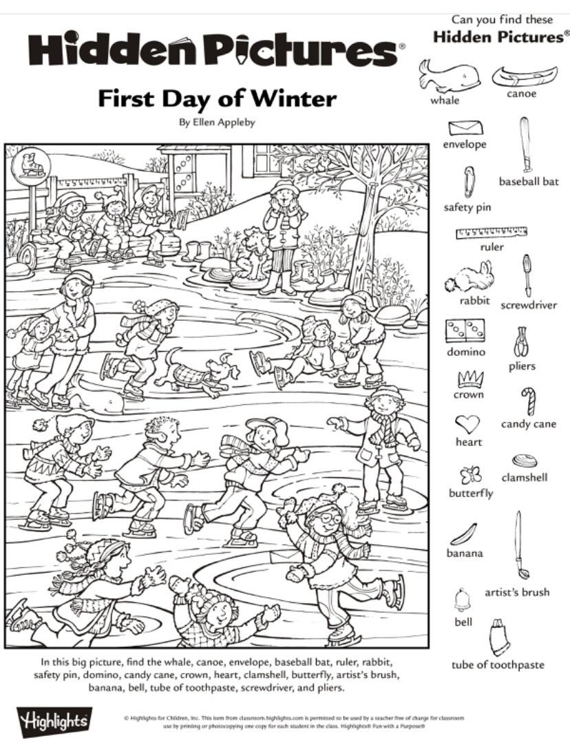 First Day Of Winter. Can You Find All 19? : R/Visualpuzzles with Hidden Pictures First Day Of Winter