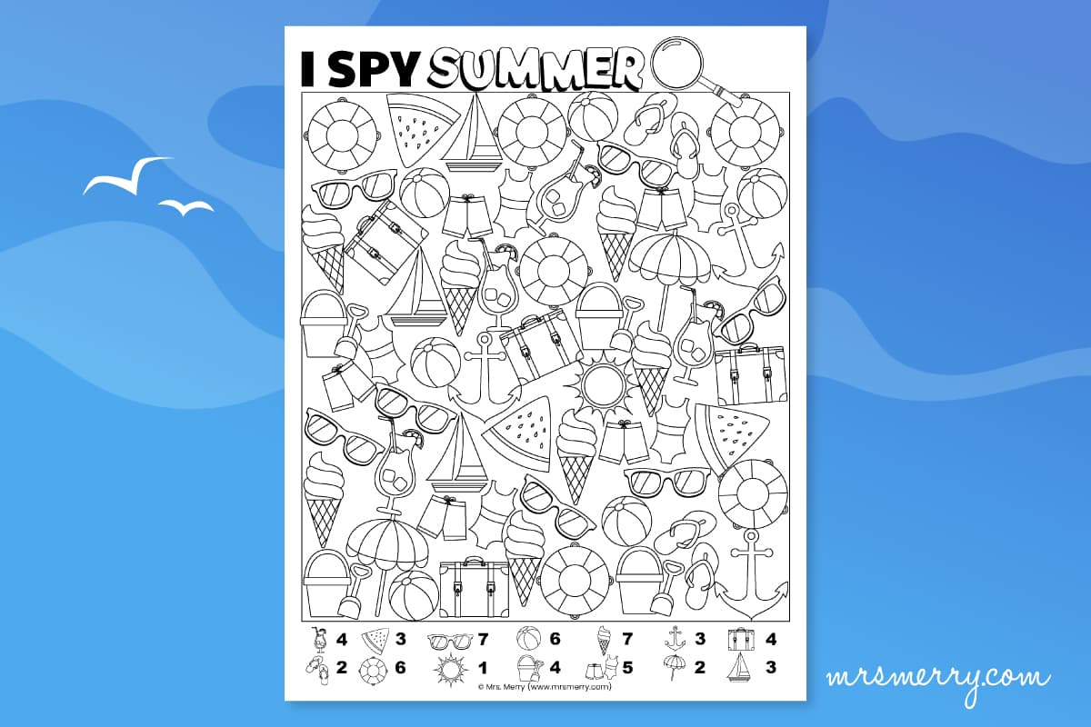 Free Printable I Spy Summer Game Sheet | Mrs. Merry in Hidden Pictures Kids to Print Summer