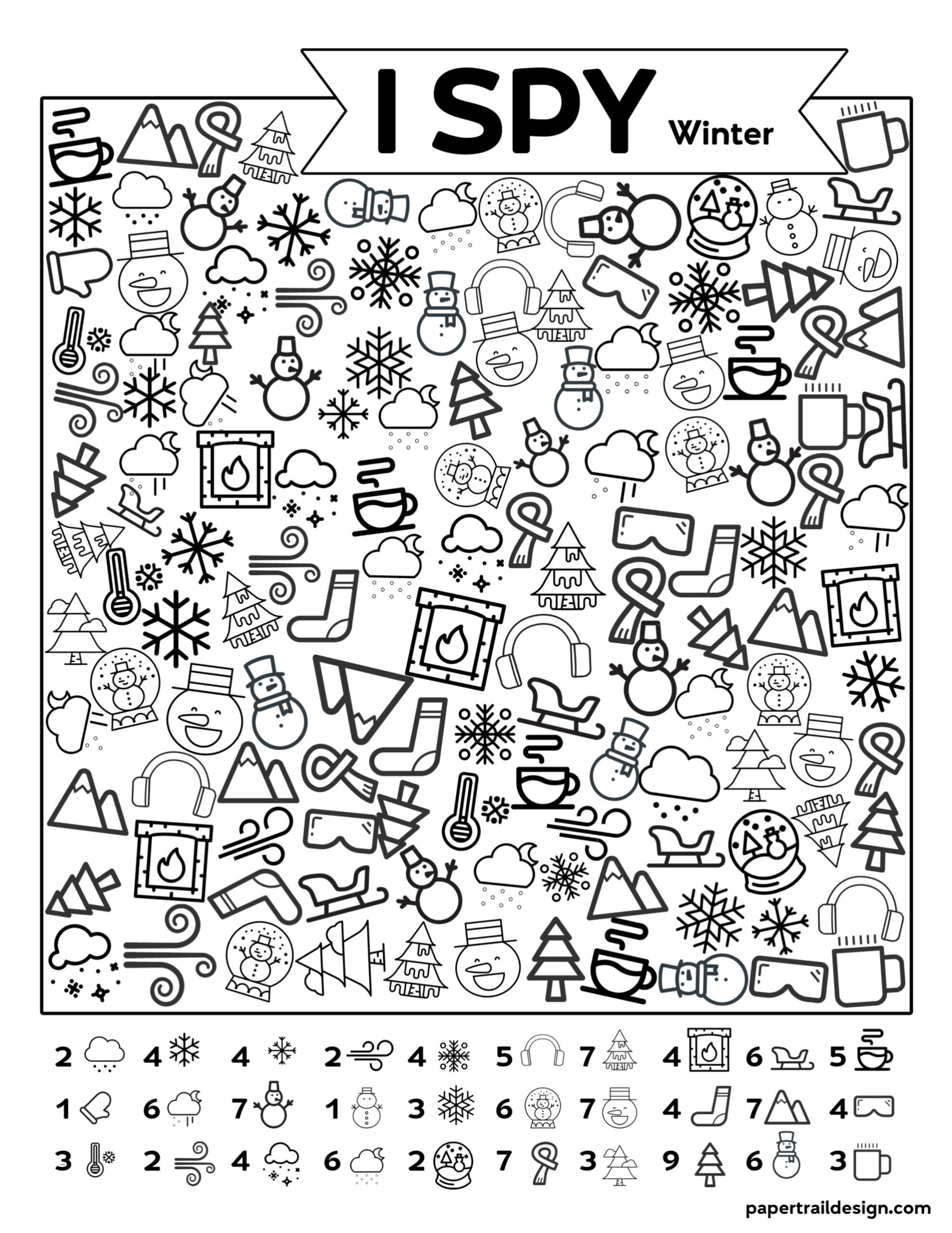 Free Printable I Spy Winter Activity - Paper Trail Design with Winter Hidden Pictures Worksheets
