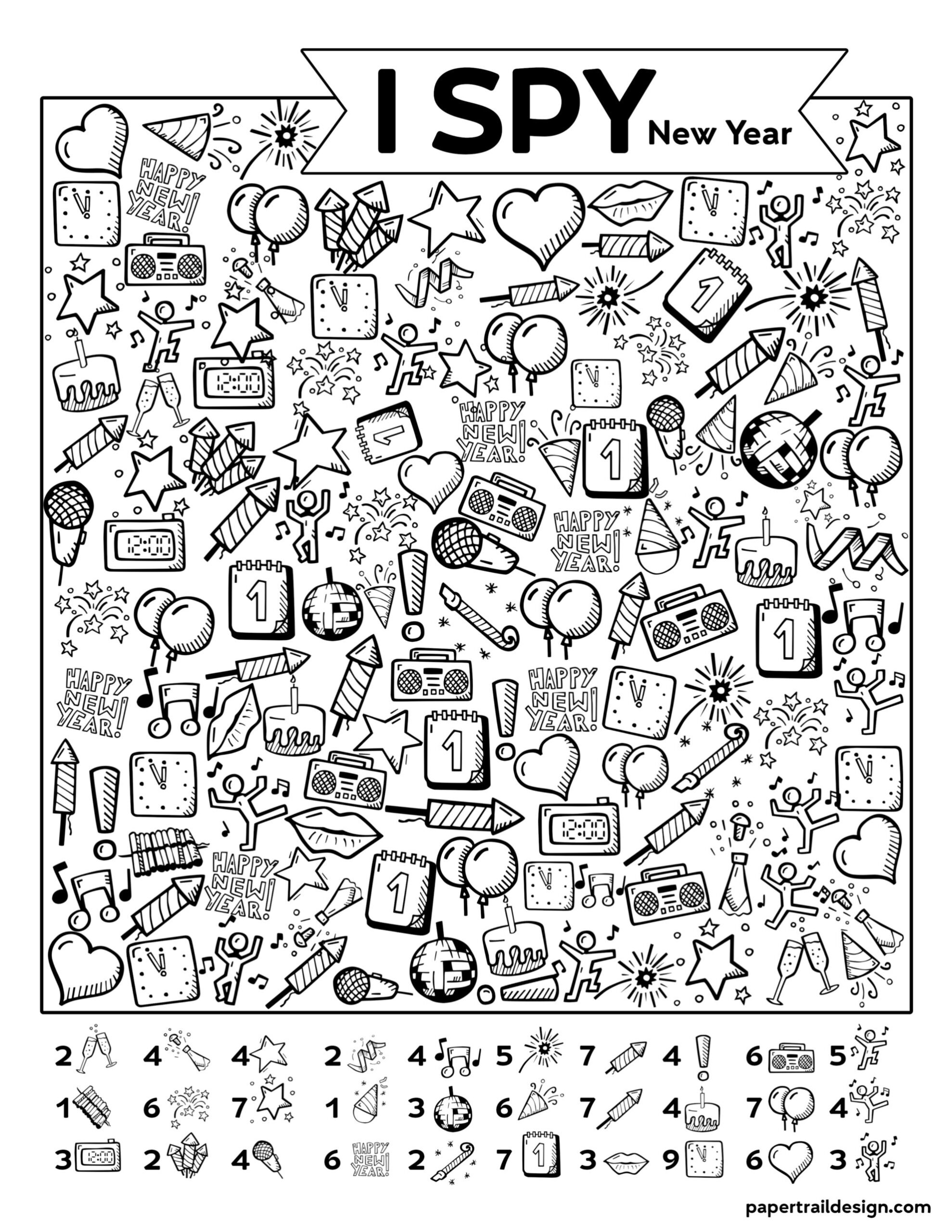 Free Printable New Year I Spy Activity - Paper Trail Design for New Year Hidden Pictures
