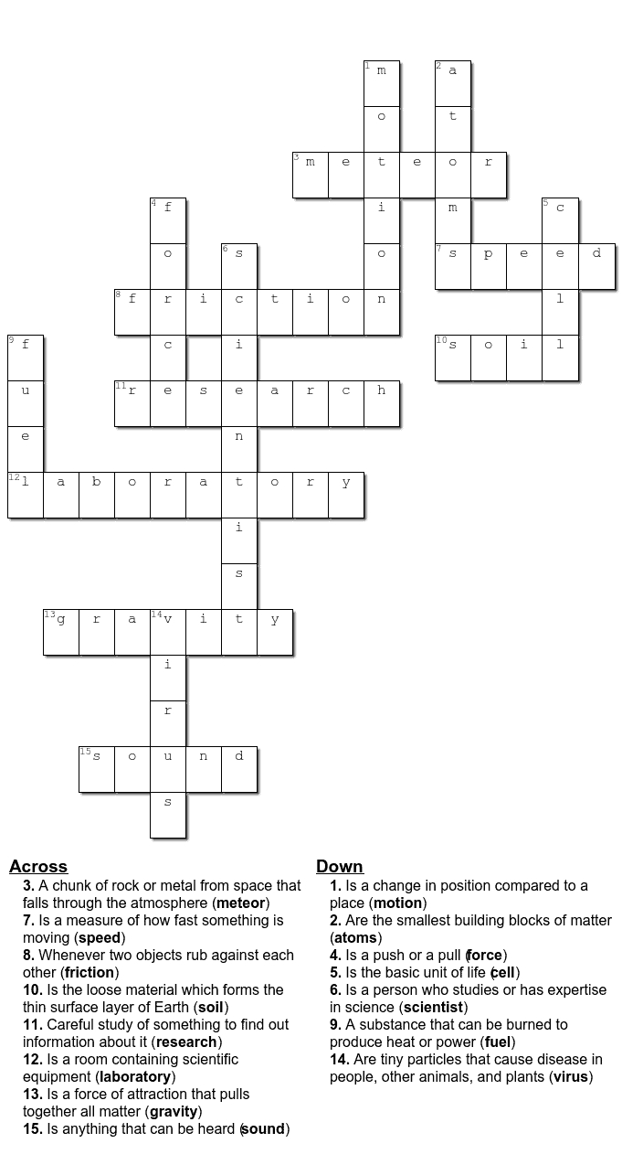 Free Science Crossword Printable Game Sheets - Crazy Laura in Find the Things Printables Medium