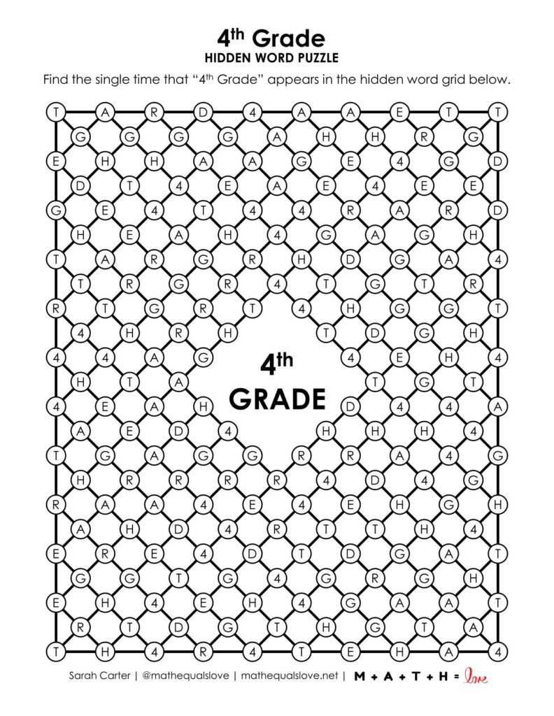 Grade Level Hidden Word Puzzles | Math = Love intended for Hidden Pictures For 4th Graders