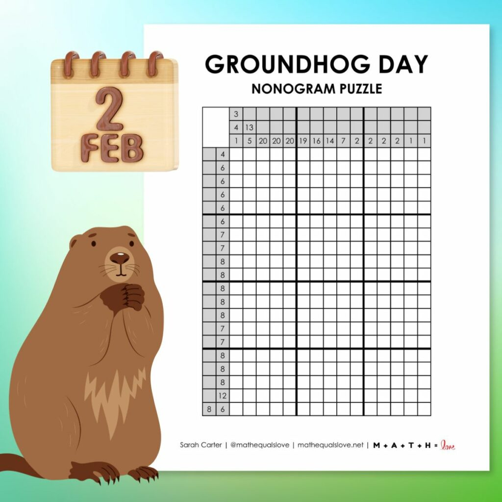 Groundhog Day Nonogram Puzzle | Math = Love for Groundhog Day Hidden Pictures