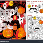 Halloween Find Hidden Objects Picture Witches Stock Vector Intended For Halloween Hidden Pictures
