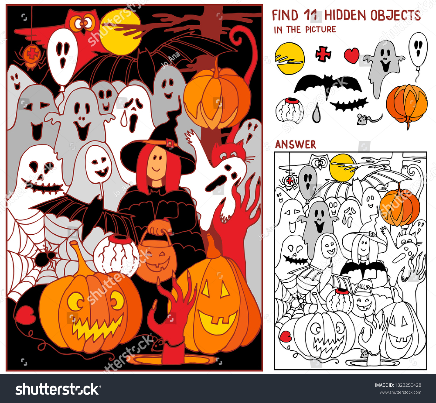 Halloween Find Hidden Objects Picture Witches Stock Vector within Halloween Find The Hidden Pictures
