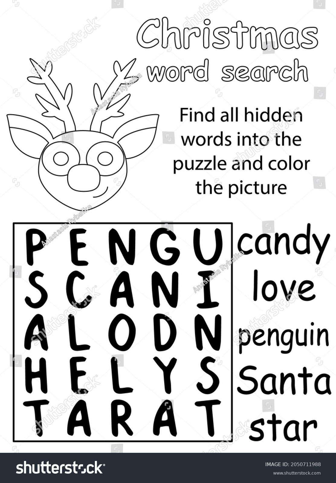 Help Reindeer Find All Hidden Words Stock Vector (Royalty Free in Easy Christmas Hidden Pictures