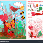 Hidden Objects Puzzle Spring Summer Meadow Stock Vector (Royalty In Spring Hidden Pictures