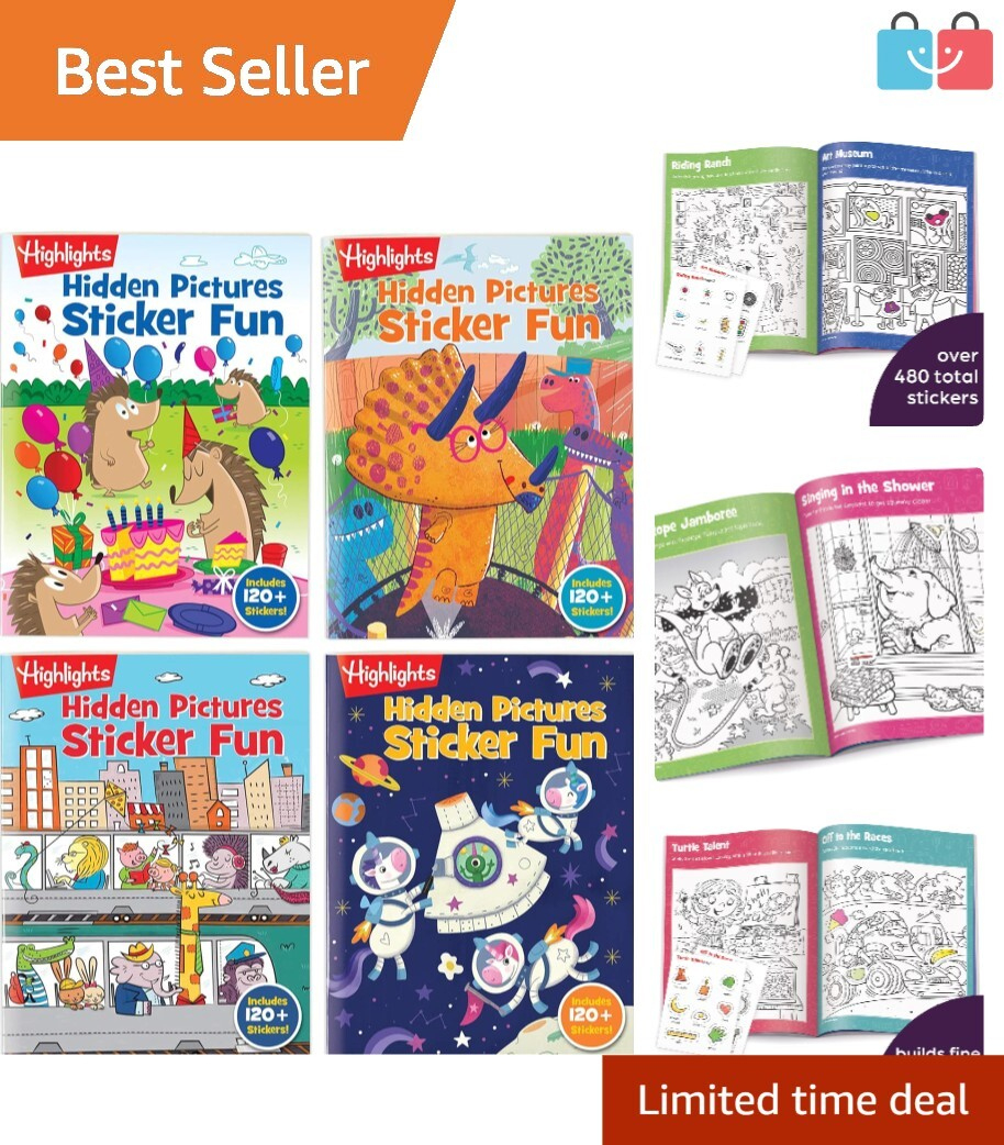 Highlights Hidden Pictures Fun: 4 Colorful Sticker Books For Skill in Highlights Hidden Pictures Sticker Fun