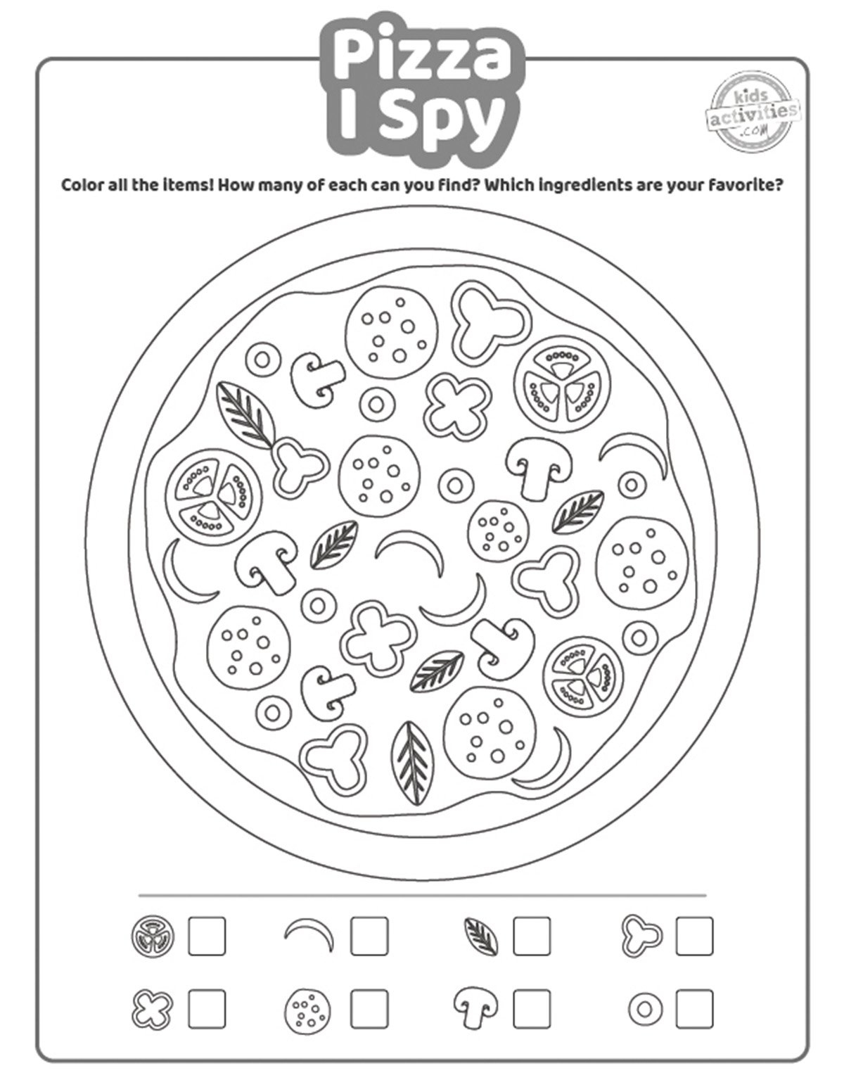 I Spy Worksheets For Pizza Lovers | Kids Activities Blog with Find The Item In The Picture Worksheet For Seniors Printable
