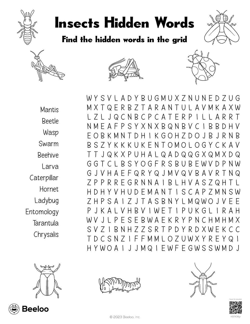 Insects Hidden Words • Beeloo Printable Crafts And Activities For Kids for Caterpillar Hidden Pictures For Kids