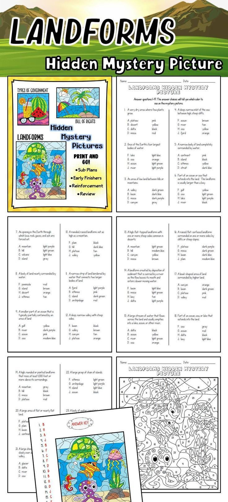 Landforms Hidden Mystery Picture In 2022 | Social Studies Middle with regard to Hidden Pictures Printable Seasonal
