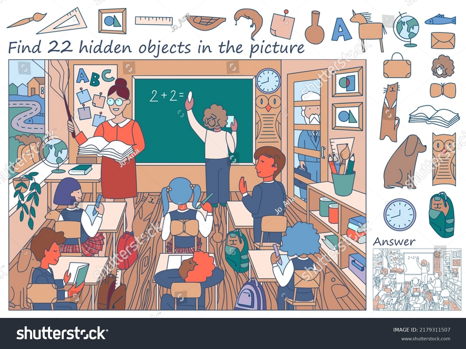 Lehrer Unterrichten Kinder Im Unterricht. Finden: Stock inside Finding The Hidden Pictures