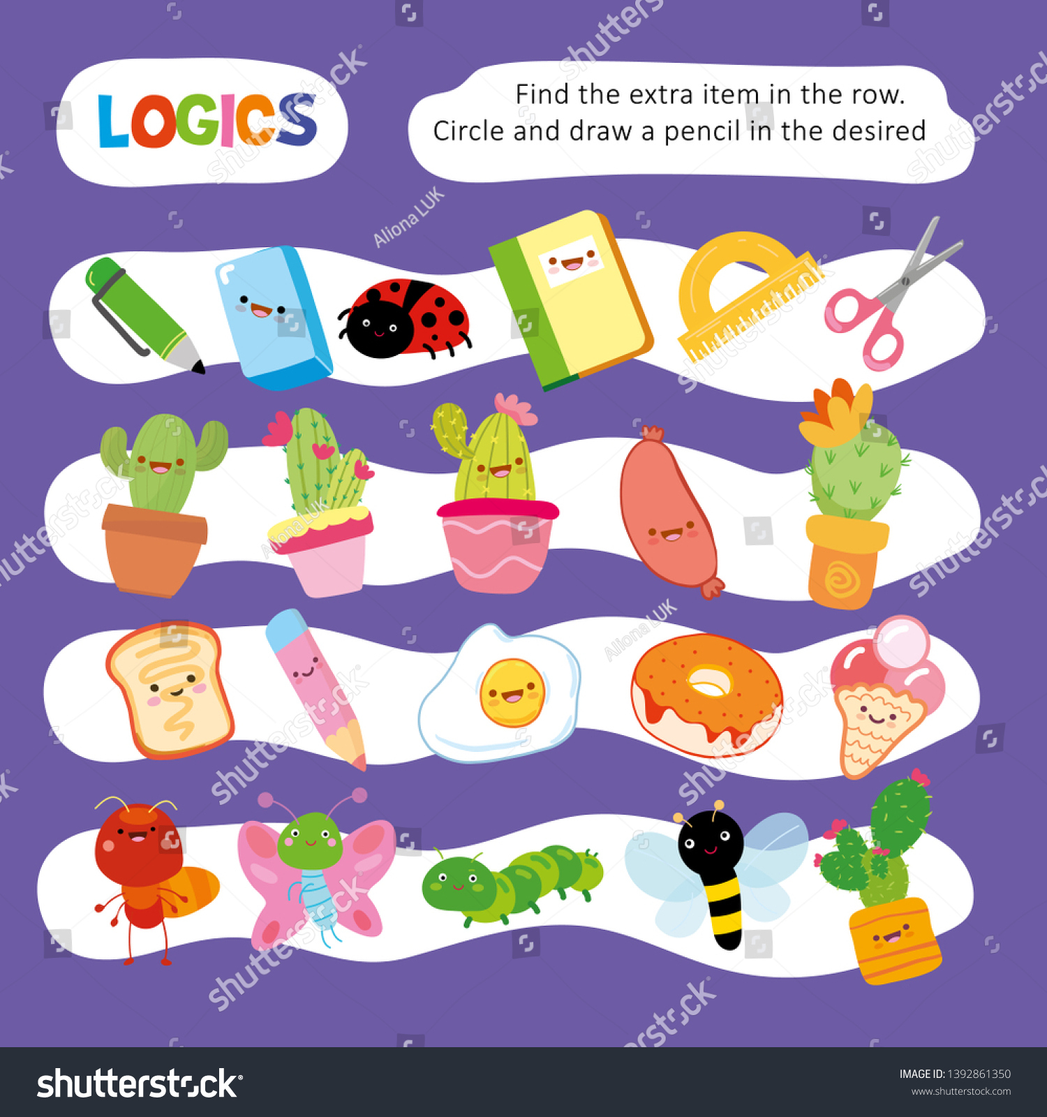 Logic Kid Find Wrong Item Game Stock Vector (Royalty Free intended for Printable Find An Item Game