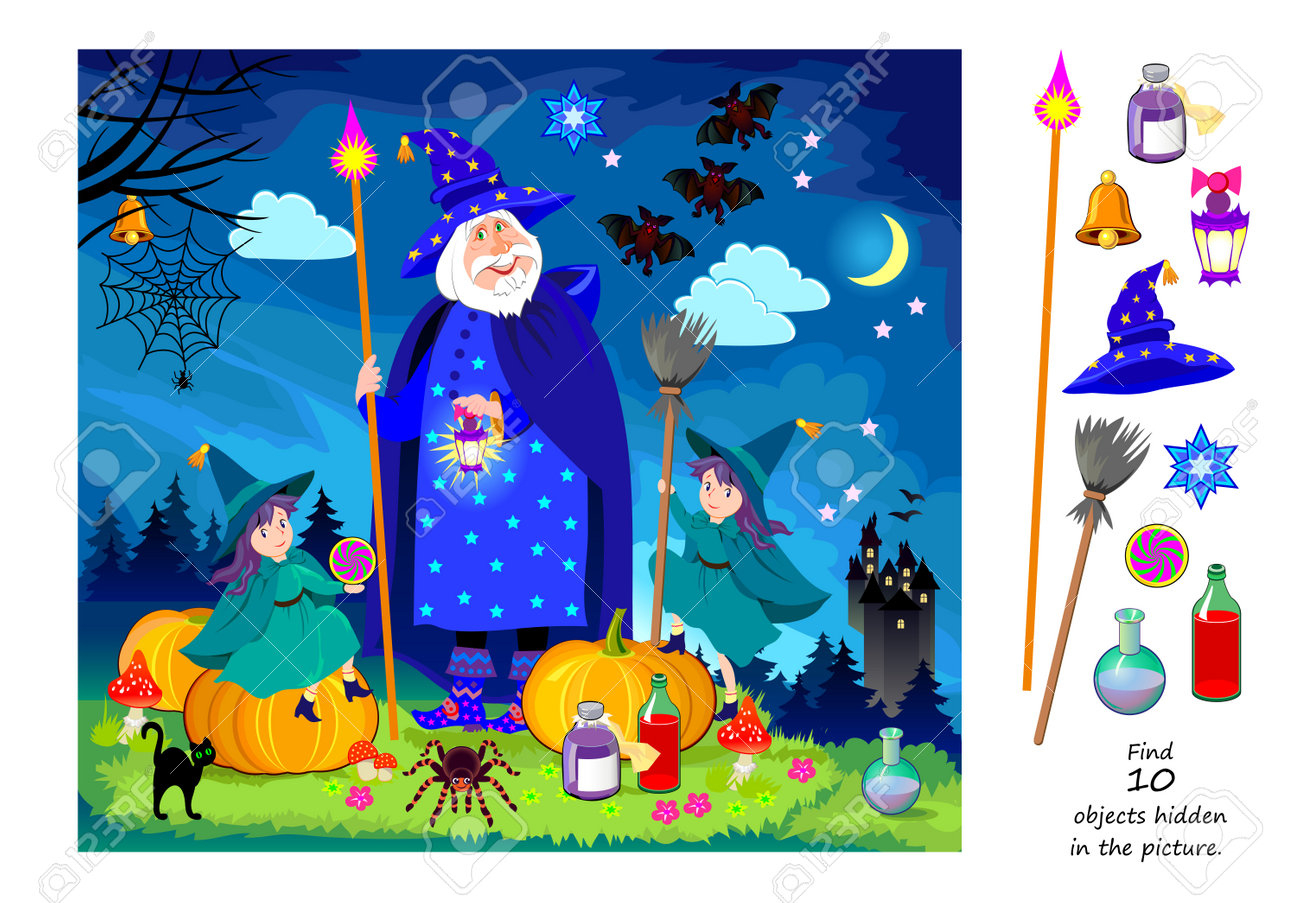 Logic Puzzle Game For Kids. Find 10 Objects Hidden In The Picture pertaining to Halloween Hidden Pictures Online
