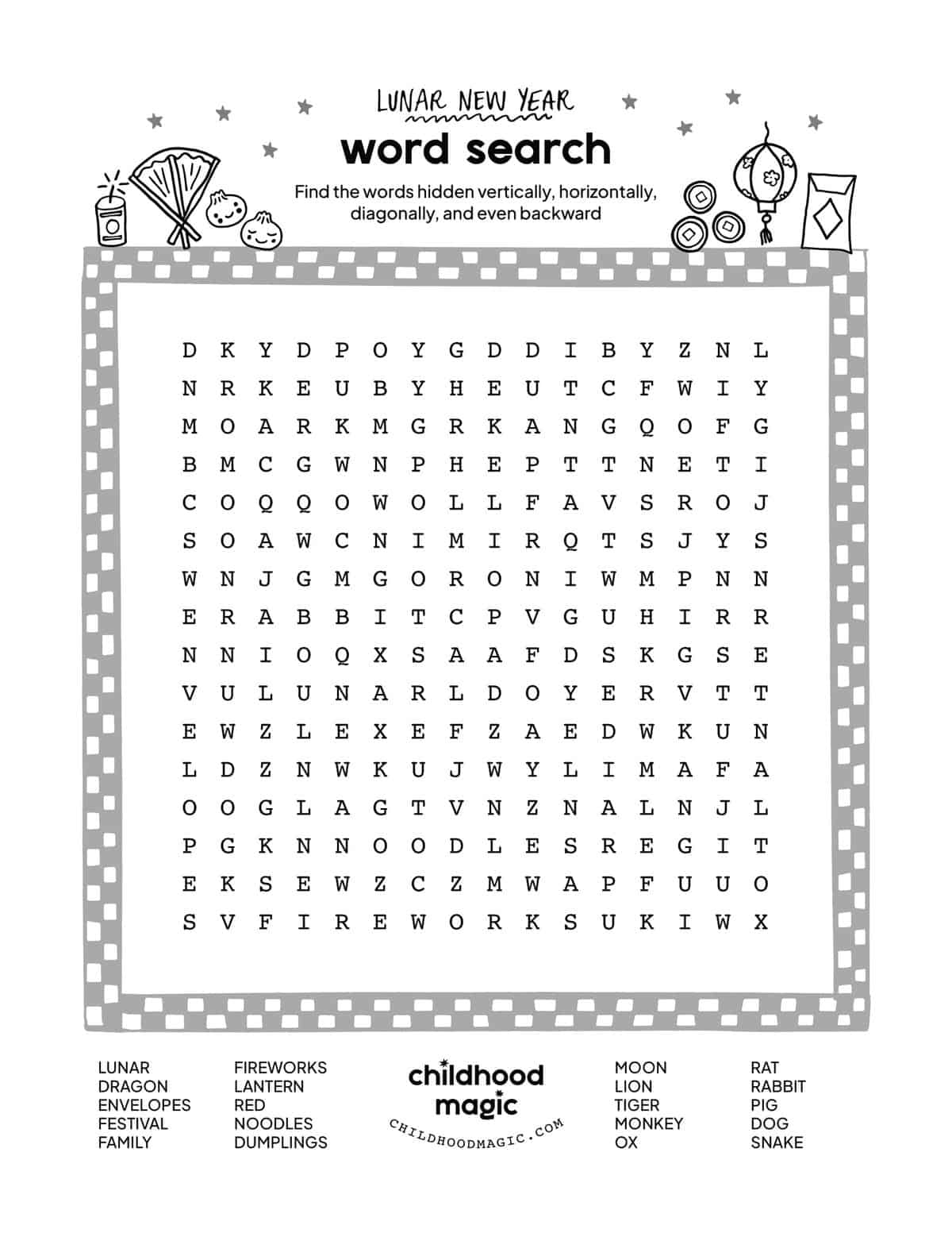 Lunar New Year Word Search - Childhood Magic throughout Chinese New Year Hidden Pictures