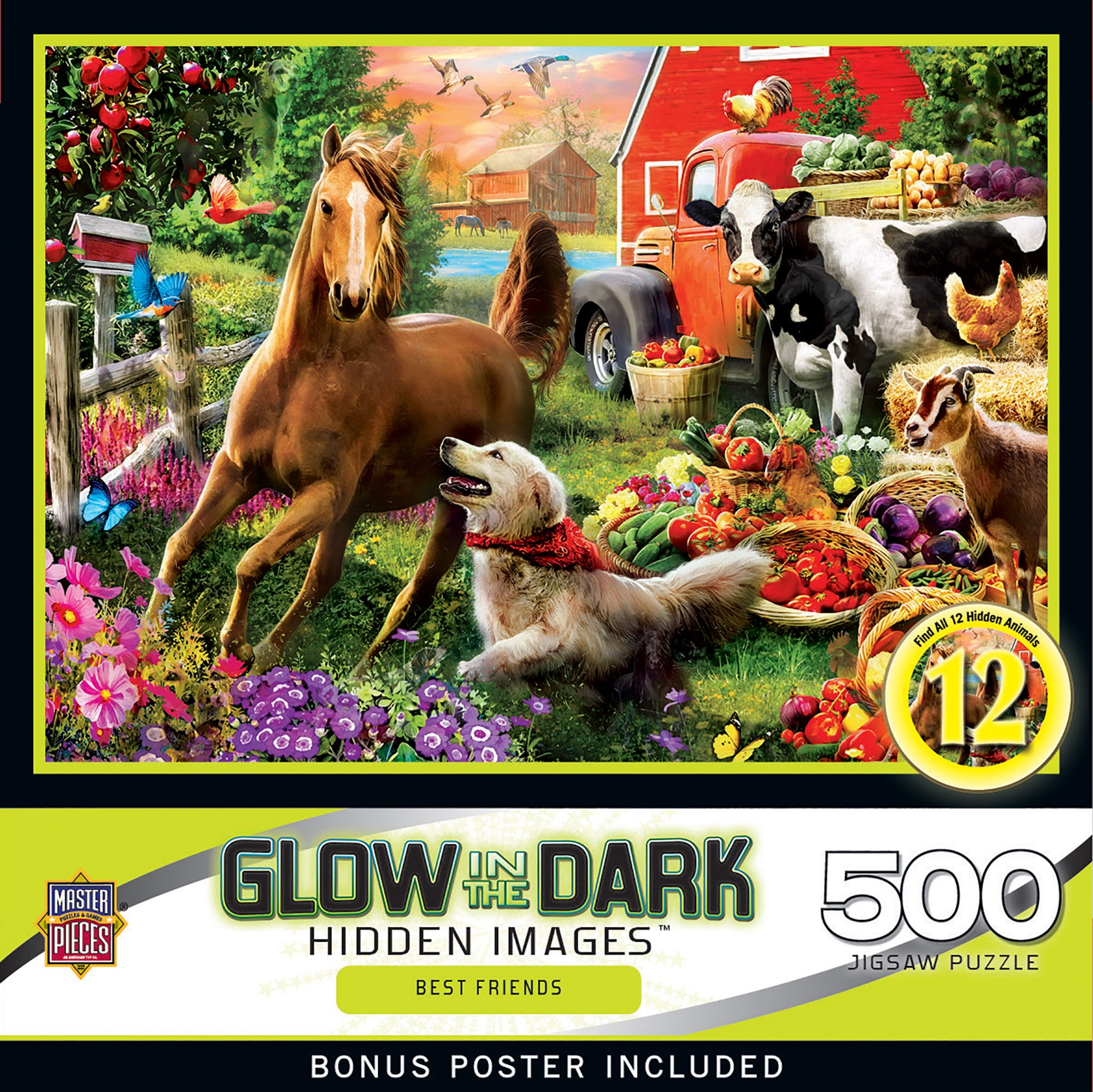 Masterpieces Farm Puzzle 500 Piece Glow In The Dark Hidden Images in Jigsaw Puzzles with Hidden Pictures