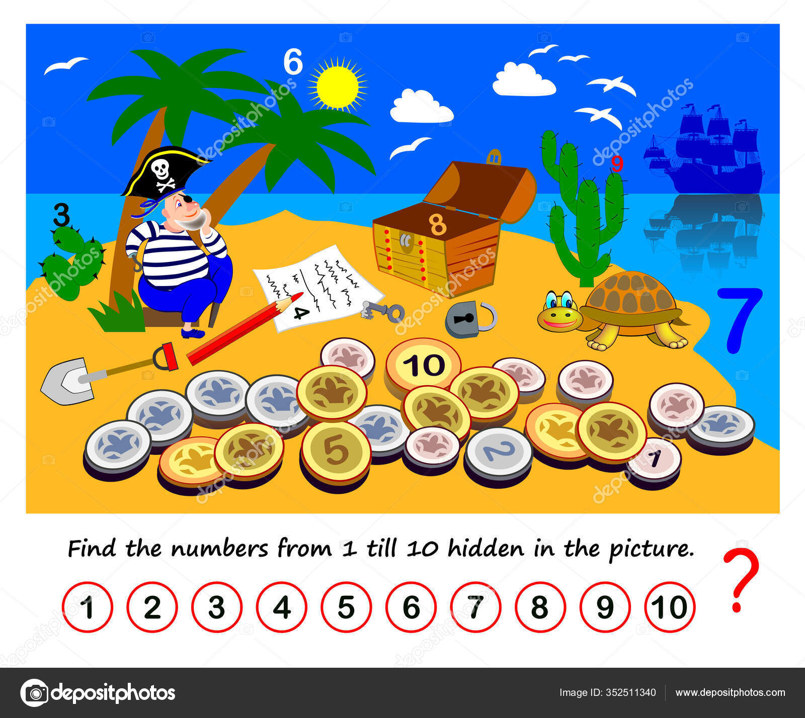 Math Education Children Logic Puzzle Game Find Numbers Till Hidden intended for Finding Hidden Treasure Printable