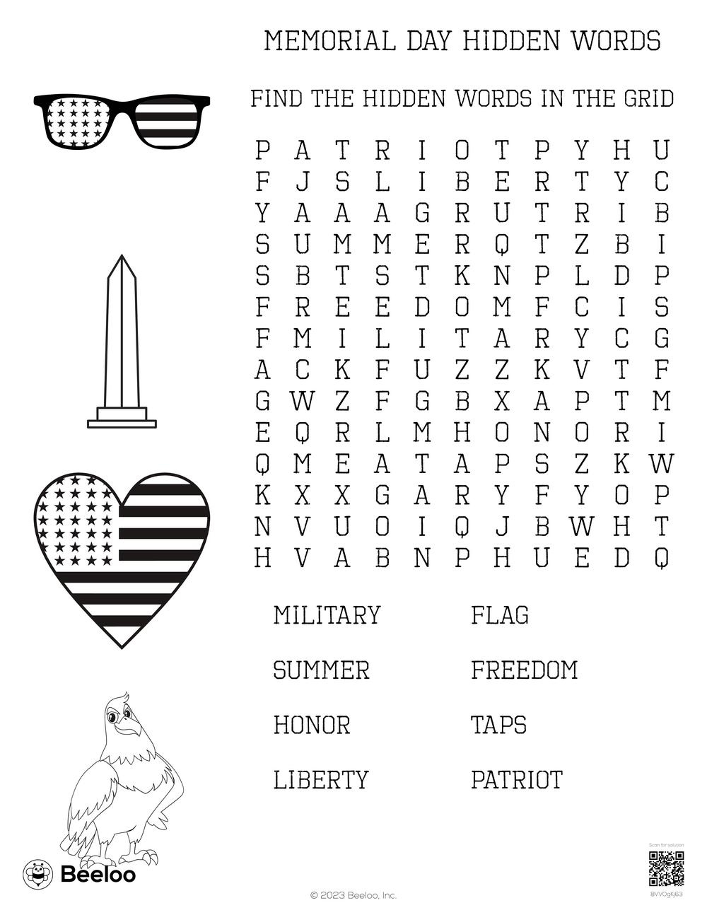 Memorial Day Hidden Words • Beeloo Printable Crafts And Activities with Memorial Day Hidden Pictures