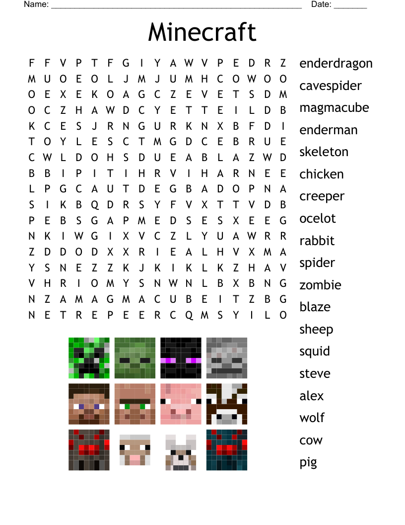 Minecraft Word Search - Wordmint for Minecraft Hidden Pictures Free Printables