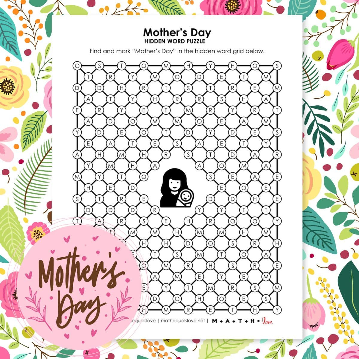 Mother&amp;#039;S Day Hidden Word Puzzle | Math = Love in Mother Day Hidden Pictures