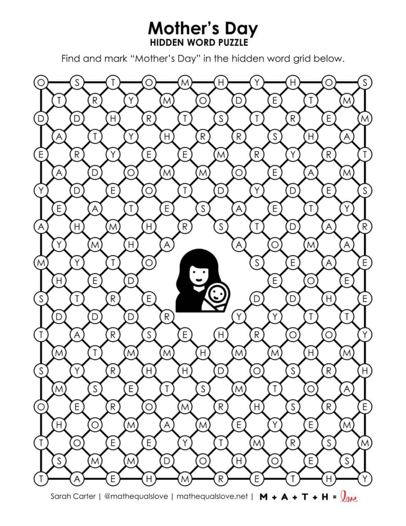 Mother&amp;#039;S Day Hidden Word Puzzle | Math = Love throughout Mother Day Hidden Pictures