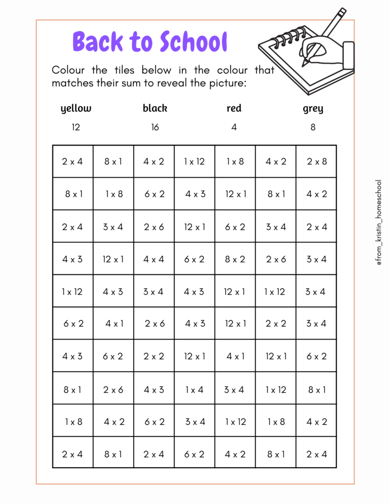 Multiplication Math Coloring Worksheets ⋆ Fromkristin pertaining to Math Hidden Pictures Multiplication